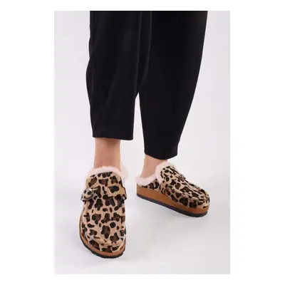 Shoeberry Women's Softie Leopard Suede Pile Flat Slippers