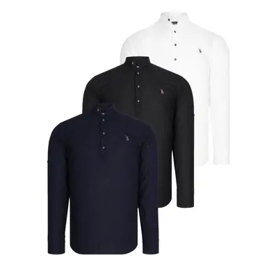 SET OF THREE G783 DEWBERRY JUDGE COLLAR SHIRT-BLACK-WHITE-NAVY BLUE