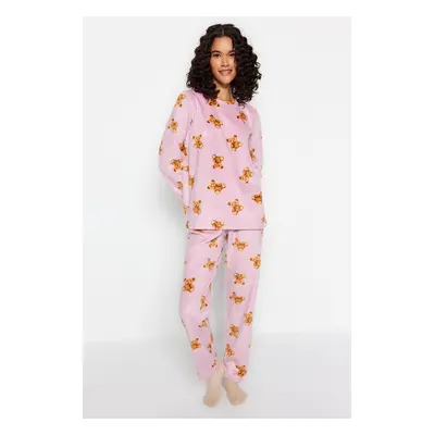 Trendyol Pink Polar Bear Winter Knitted Pajama Set