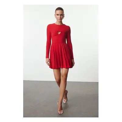 Trendyol Red A-Line Heart Detailed Knitted Chic Mini Dress