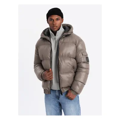 Ombre Warm men's puffer jacket with welts - dark beige