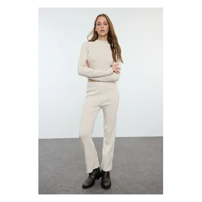 Trendyol Stone Crop Ribbed Finger Detailed Knitwear Bottom-Top Set