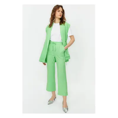 Trendyol Green Internal Tie Linen Look Kimono-Trousers Woven Suit