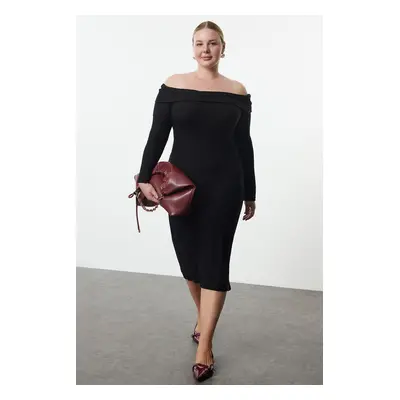 Trendyol Curve Black Foam Knit Plus Size Dress