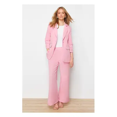 Trendyol Pink Pearl Detailed Crepe Jacket Trousers Woven Bottom Top Set