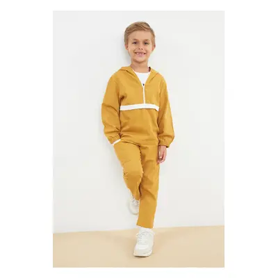 Trendyol Mustard Boy Seasonal-Thin Printed Cotton Knitted Bottom-Top Set