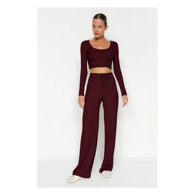 Trendyol Claret Red Soft Crop and Wide Leg/Wide Leg Knitted Bottom Top Set