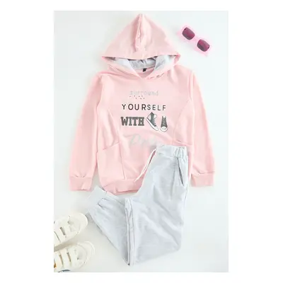 Trendyol Powder Slogan Knitted Bottom-Top Set