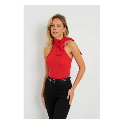 Cool & Sexy Women's Bow Crop Blouse Red