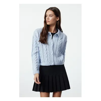 Trendyol Blue Crop Polo Neck Knitwear Cardigan