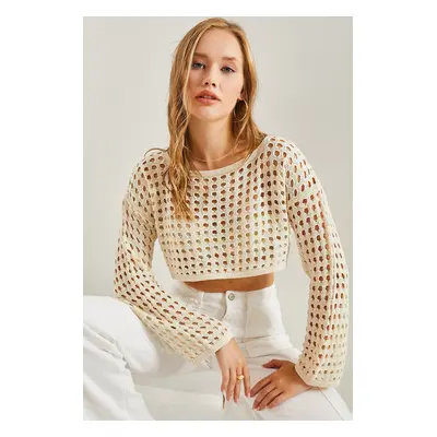 Bianco Lucci Women's Openwork Knitwear Crop Sweater