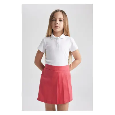 DEFACTO Girl Slim Fit Basic Ribbed Camisole Polo Collar Short Sleeve White School T-Shirt