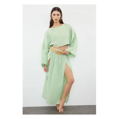 Trendyol Mint Woven Slit Muslin Blouse Skirt Set