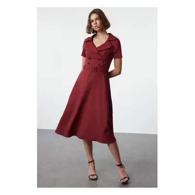 Trendyol Claret Red Plain Woven Dress