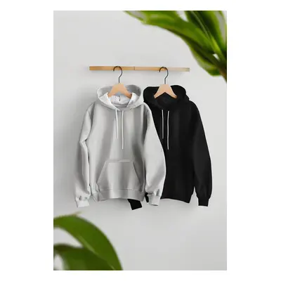 Trendyol Black-Grey 2-Pack Oversize/Wide Pattern Thick Polar Fleece Knitted Sweatshirt