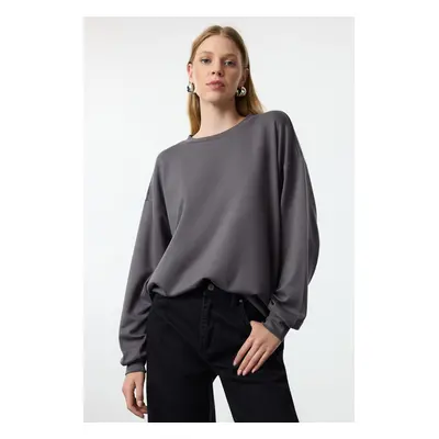 Trendyol Anthracite Soft Touch Crew Neck Oversize/Wide Cut Knitted Sweatshirt