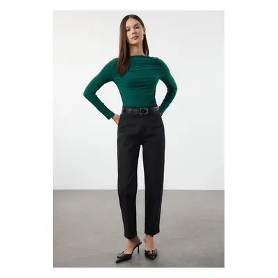 Trendyol Emerald Green Boat Neck Draped Body-Smoothing Flexible Knitted Blouse