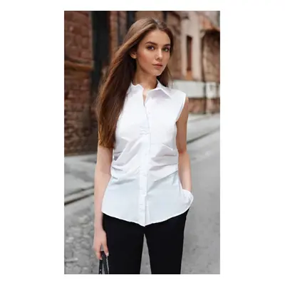 Trendyol Ecru Pleated Fitted Woven Shirt