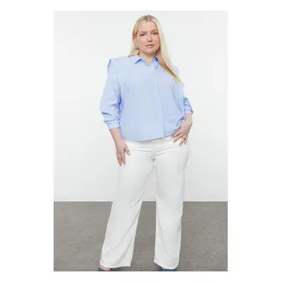 Trendyol Curve Blue Stone Crop Woven Shirt with Padded Sleeves