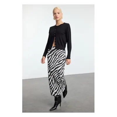 Trendyol Black Zebra Animal Printed Elastic Waist Maxi Pencil Skirt