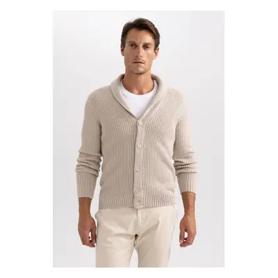 DEFACTO Standard Fit Regular Cut Shawl Collar Buttoned Knitted Cardigan