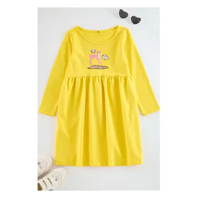 Trendyol Yellow Midi Printed Cotton Knit Dress