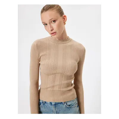 Koton Knitwear Sweater Light Stand Collar Long Sleeve Textured