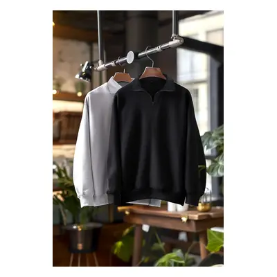 Trendyol Black-Snow Melange 2-Pack Regular/Normal Cut Inside Polar Fleece/Warm Sweatshirt