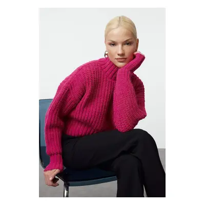 Trendyol Fuchsia Crop Soft Textured Basic Thick Knit Detailed Knitwear Sweater