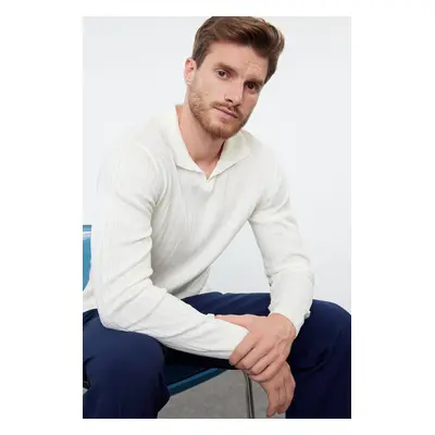 Trendyol Ecru Slim Slim Fit Polo Collar Plain Knitwear Sweater