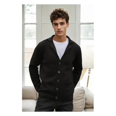 36916 Dewberry Double Breasted Collar Mens Cardigan-BLACK