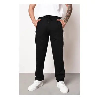 14308 Dewberry Straight Leg Pocket Zipper Detailed Sweatpant-BLACK