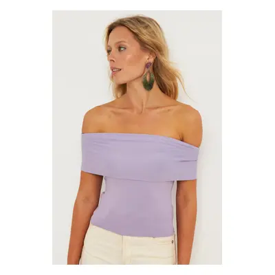 Cool & Sexy Women&#39;s Lilac Madonna Collar Blouse CY340