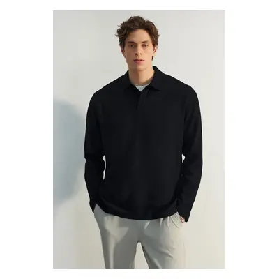 Trendyol Black Oversize Polo Neck Plain Knitted Polo Neck T-shirt