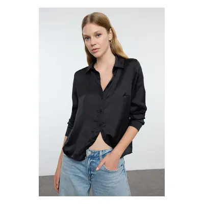 Trendyol Black Satin Fabric Regular Regular Pattern Woven Shirt