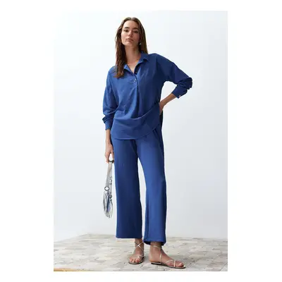 Trendyol Blue Buttoned Blouse Trousers Woven Bottom-Top Set