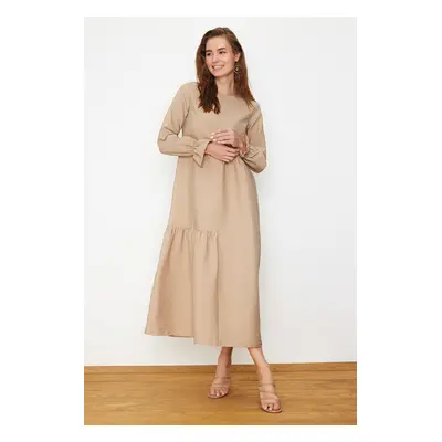 Trendyol Beige Sleeve Detailed Plain Woven Dress