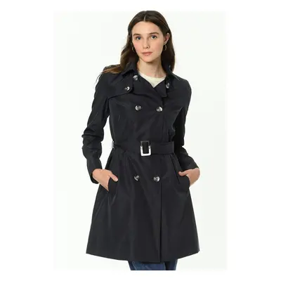 Z6642 DEWBERRY WOMEN'S TRENCH COAT-NAVY BLUE