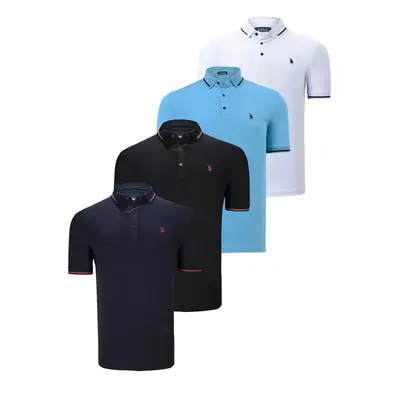 QUADRUPLE SET T8586 DEWBERRY MEN'S T-SHIRT-BLACK-WHITE-NAVY-LIGHT BLUE