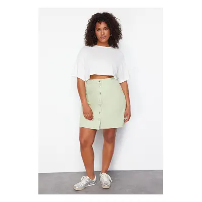 Trendyol Curve Mint Buttoned Mini Denim Skirt