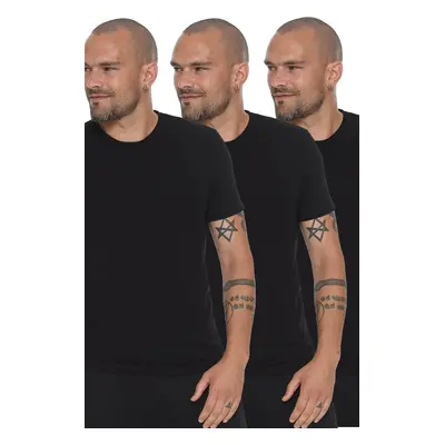 TRIPLE SET T8569 DEWBERRY BIKE COLLAR MEN'S T-SHIRT-BLACK-BLACK-BLACK