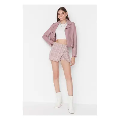 Trendyol Pink High Waist Tweed Woven Shorts Skirt