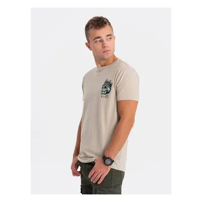 Ombre Men's cotton t-shirt with chest print - beige