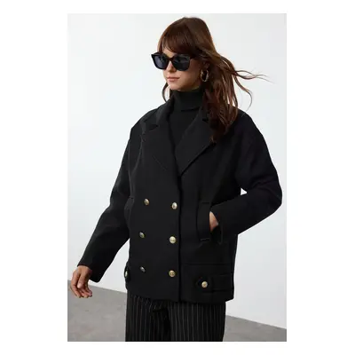 Trendyol Black Regular Button Detailed Soft Texture Short Jacket Coat