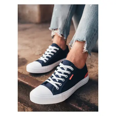 Ombre Men's short sneakers with contrasting inserts - navy blue