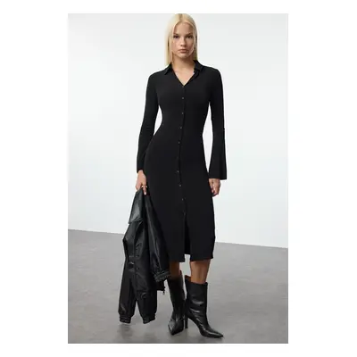 Trendyol Black Placket Fitted/Fitted Flexible Maxi Knitted Dress