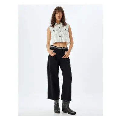 Koton Wide Leg Crop Jeans Buttoned Relaxed Fit Standard Waist - Wide Crop Leg Jeans