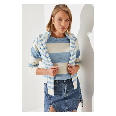 Bianco Lucci Women's Striped Sweater Raglan