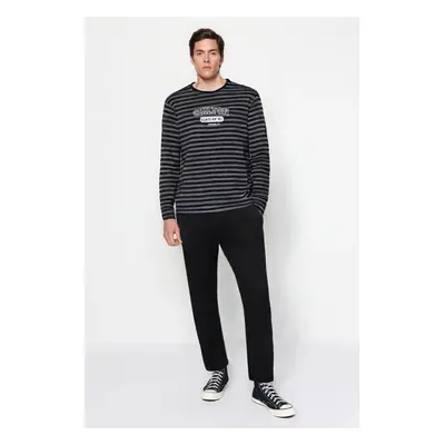 Trendyol Men's Black Striped Regular Fit Knitted Pajama Set