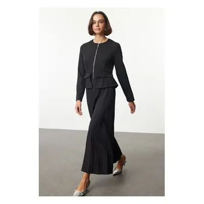 Trendyol Black Zipper Detail Pleated Woven Dress